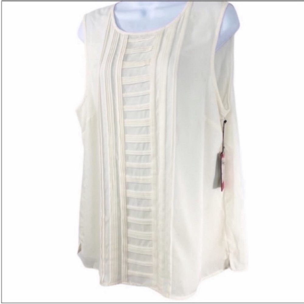 VINCE CAMUTO pleated sleeveless blouse top NEW cream - Picture 3 of 10